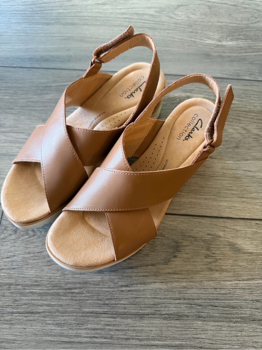 Clarks Brown Leather Cross-Strap Slingback Sandals